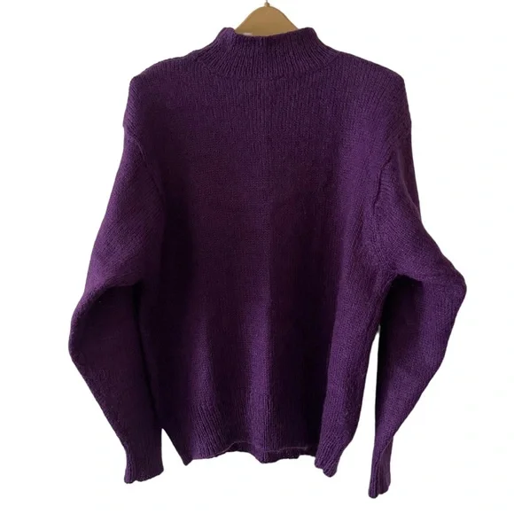 VTG Cherry’s 80s Womens Plum Purple Wool Sweater Colorful Grannycore Mockneck - Picture 2 of 6